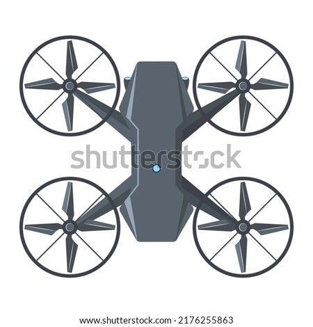 Black air drone isolated on white background. Quadcopter top view.