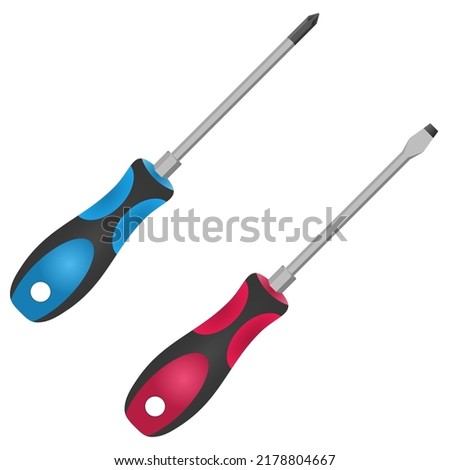 Screwdriver set slotted and pozidrive screwdriver. Red and blue screwdriver