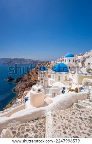 Similar – Image, Stock Photo Oia village at sunset, Santorini island, Greece.