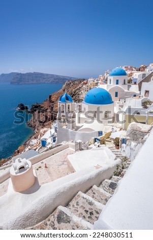 Similar – Image, Stock Photo Oia village at sunset, Santorini island, Greece.