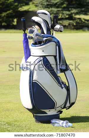 Golf bag on golf course