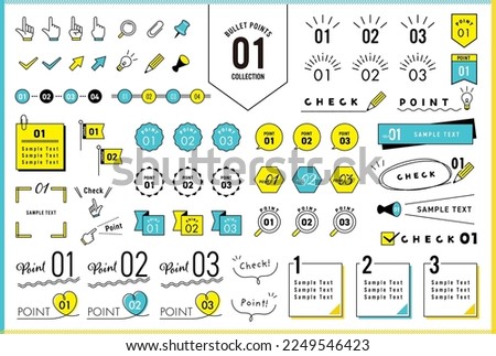 Number bullet point set. This illustration includes arrows, ornaments, frames, ribbons and lots of simple design elements. Colorful version