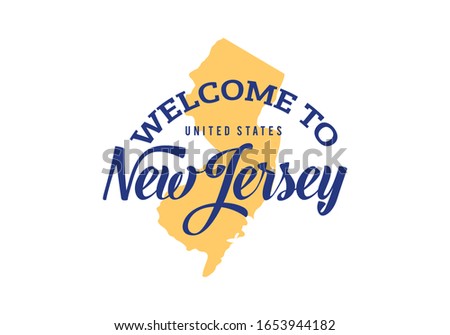 Welcome To NEW JERSEY Word Text, Creative Font Design Illustration, Welcome sign with map