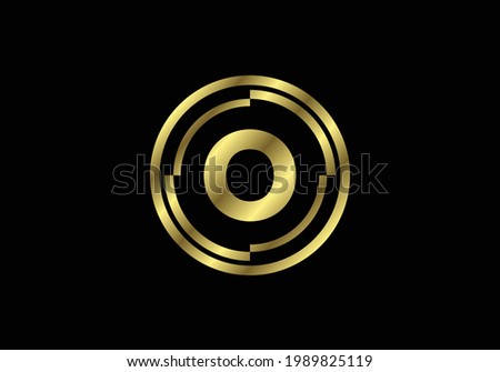 Golden letters O with golden circle frames. English alphabet, vector illustration