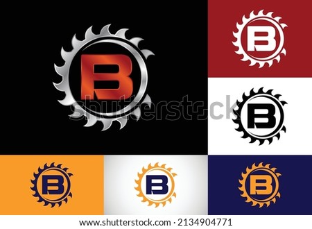 Initial B monogram alphabet with the saw blade. Carpentry, woodworking logo design. Font emblem. Modern vector logo for sawmill business and company identity