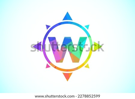 Polygonal alphabet W in a compass. Low poly style compass logo sign symbol. Vector logo design