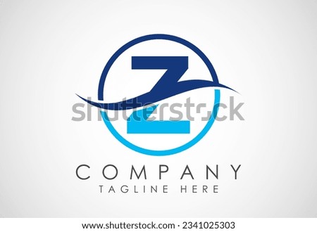 Initial Z alphabet with swoosh or ocean wave logo design. Graphic alphabet symbol for corporate business identity