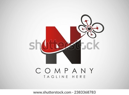 Letter N drone logo design vector template. Drone technology logo sign symbol