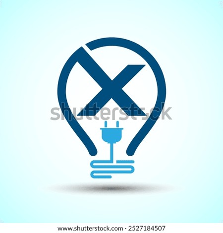 Initial alphabet X with an electric bulb and plug. Electricity logo design template