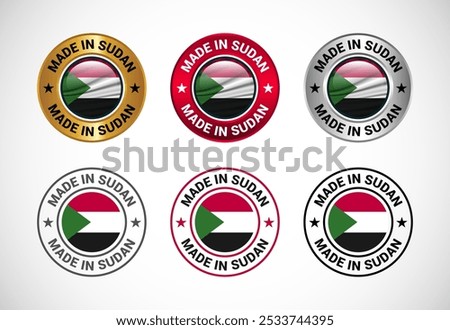 Made in Sudan label icon with flag. Icon set for business, badge, seal, sticker, logo, and symbol