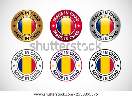 Made in Chad label icon with flag. Icon set for business, badge, seal, sticker, logo, and symbol