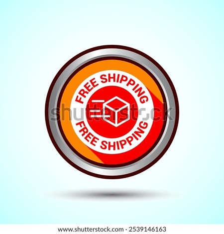 Free shipping icon design illustration, Free delivery icon, Orange Shadow Button Design