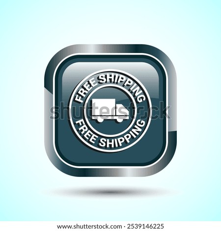 Free shipping icon design illustration, Free delivery icon, Gray Color Square Button Design