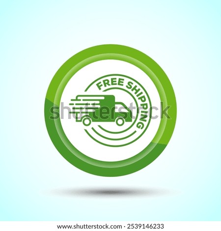 Free shipping icon design illustration, Free delivery icon, Green Color Button Design