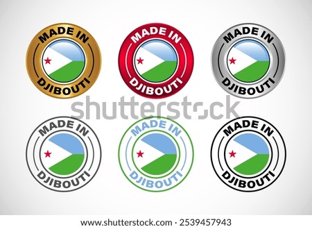 Made in Djibouti label icon with flag. Icon set for business, badge, seal, sticker, logo, and symbol