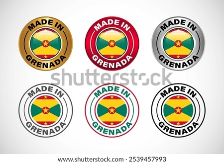 Made in Grenada label icon with flag. Icon set for business, badge, seal, sticker, logo, and symbol