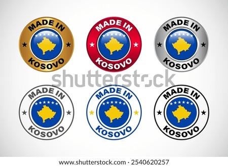 Made in Kosovo label icon with flag. Icon set for business, badge, seal, sticker, logo, and symbol