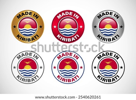 Made in Kiribati label icon with flag. Icon set for business, badge, seal, sticker, logo, and symbol