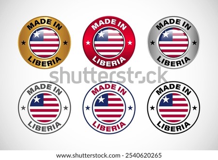 Made in Liberia label icon with flag. Icon set for business, badge, seal, sticker, logo, and symbol