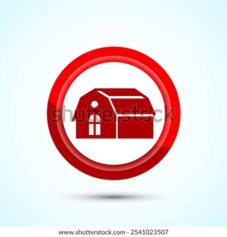 Farming Barn Icon Design Illustration, Farm and Agriculture Barn Sign, Red Color Button Design