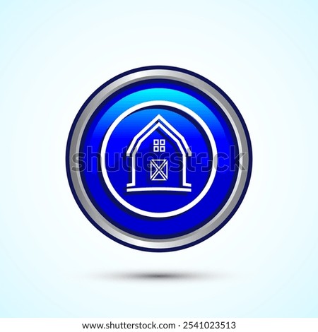 Farming Barn Icon Design Illustration, Farm and Agriculture Barn Sign, Blue Color Round Button Design