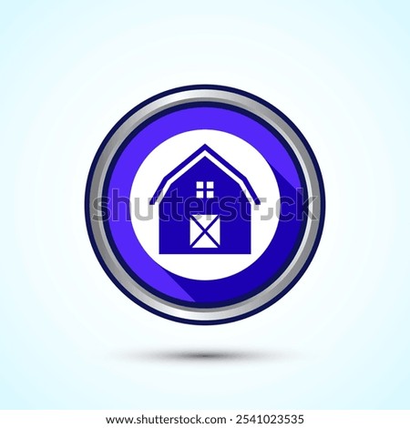 Farming Barn Icon Design Illustration, Farm and Agriculture Barn Sign, Blue Shadow Button Design