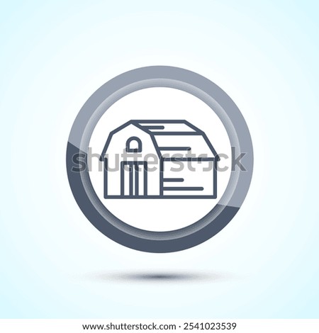 Farming Barn Icon Design Illustration, Farm and Agriculture Barn Sign, Gray Color Button Design