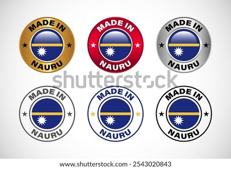 Made in Nauru label icon with flag. Icon set for business, badge, seal, sticker, logo, and symbol