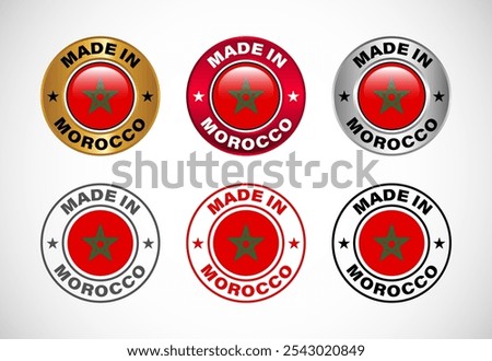 Made in Morocco label icon with flag. Icon set for business, badge, seal, sticker, logo, and symbol