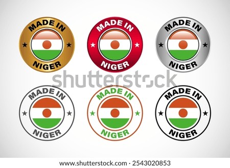 Made in Niger label icon with flag. Icon set for business, badge, seal, sticker, logo, and symbol