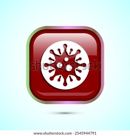 Virus, bacteria icon design illustration. Microbe bacteria sign. Red Color Square Button Design