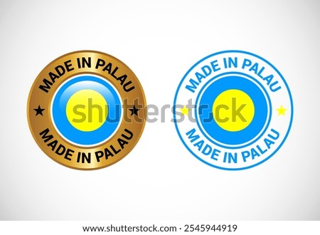 Made in Palau label icon with flag. Icon set for business, badge, seal, sticker, logo, and symbol