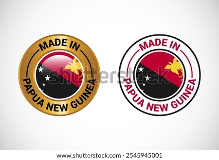 Made in Papua New Guinea label icon with flag. Icon set for business, badge, seal, sticker, logo, and symbol