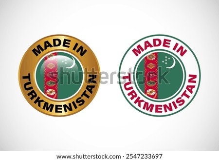 Made in Turkmenistan label icon with flag. Icon set for business, badge, seal, sticker, logo, and symbol