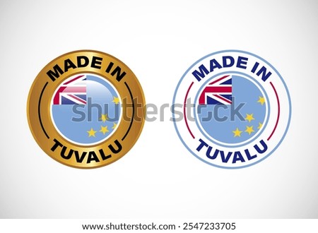 Made in Tuvalu label icon with flag. Icon set for business, badge, seal, sticker, logo, and symbol