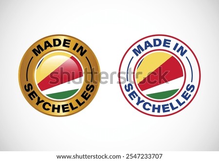 Made in Seychelles label icon with flag. Icon set for business, badge, seal, sticker, logo, and symbol