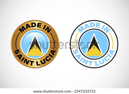 Made in Saint Lucia label icon with flag. Icon set for business, badge, seal, sticker, logo, and symbol