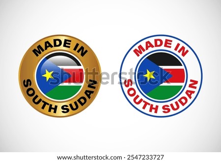 Made in South Sudan label icon with flag. Icon set for business, badge, seal, sticker, logo, and symbol