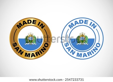 Made in San Marino label icon with flag. Icon set for business, badge, seal, sticker, logo, and symbol