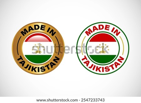 Made in Tajikistan label icon with flag. Icon set for business, badge, seal, sticker, logo, and symbol