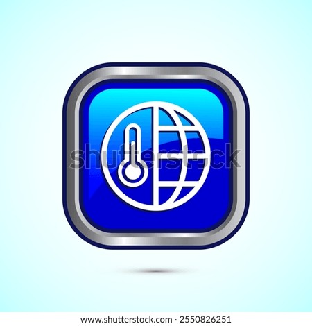 Climate change icon design, Global warming, Earth temperature icon, Blue Color Square Button Design