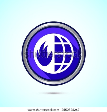 Climate change icon design, Global warming, Earth temperature icon, Blue Shadow Button Design