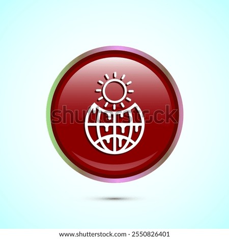 Climate change icon design, Global warming, Earth temperature icon, Red Color Round Button Design