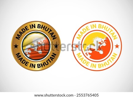 Made in Bhutan label icon with flag. Icon set for business, badge, seal, sticker, logo, and symbol