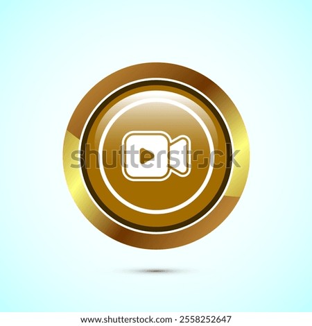 Video icon design illustration. camera icon, video camera symbol, movie sign, Gold Color Round Button Design