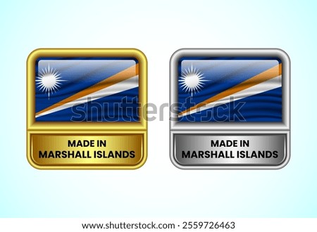 Made in Marshall Islands label icon in gold and silver color. Flag icon set for business