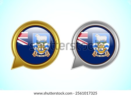 Falkland Islands flag speech bubble. Speaking flag icon in gold and silver color