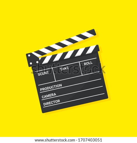 Movie clapper board isolated of white background. Concept filming. Flat design. Vector illustration.