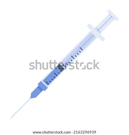 Syringe with needle icon isolated on white background. Cartoon flat design. Vector illustration.