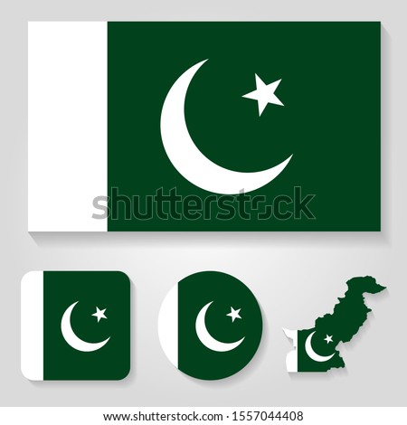 Set of vector icons with flag and map of Pakistan
